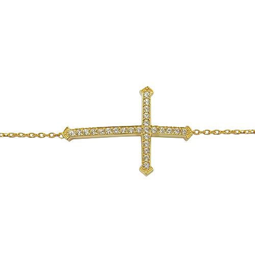 Pulseira de Cruz em Ouro 18K com Zircônia