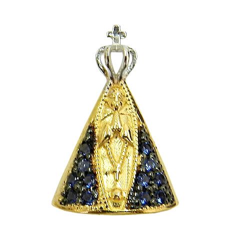 Nossa Senhora Aparecida em Ouro 18K com Manto de Zircônia Azul