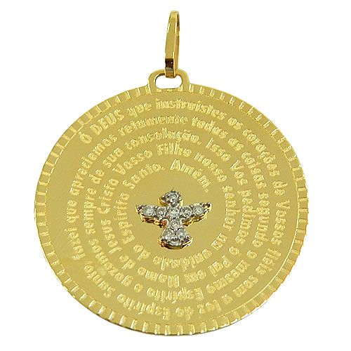 Medalha Oração do Espírito Santo em Ouro 18K com Brilhantes