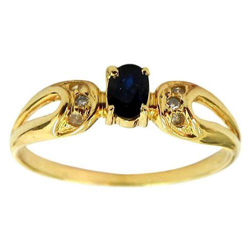 Anel de Ouro 18K Feminino com Brilhantes e Safira Azul