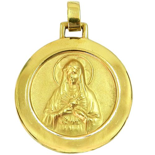 Medalha Sagrado Coração de Jesus e Sagrado Coração de Maria Ouro 18K