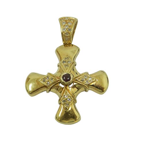 Pingente em Ouro 18k Crucifixo Grande com Pedras Naturais