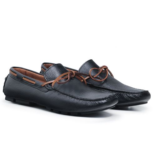 Mocassim Drive Masculino Couro Preto Corda - Pole... - Bernotte