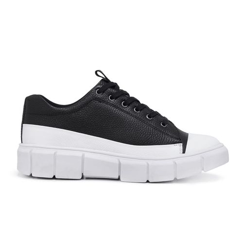 Tênis Masculino Casual Couro Preto/Branco - Rock 0... - Bernotte