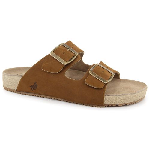 Sandália Papete Couro Unissex Tiras Fivela Anatômi... - ROTA SHOES