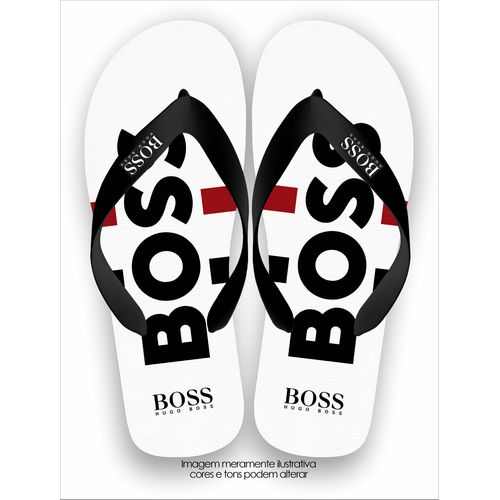 Chinela Boss Preta e Branca detalhes Vermelho Impo... - ROTA SHOES