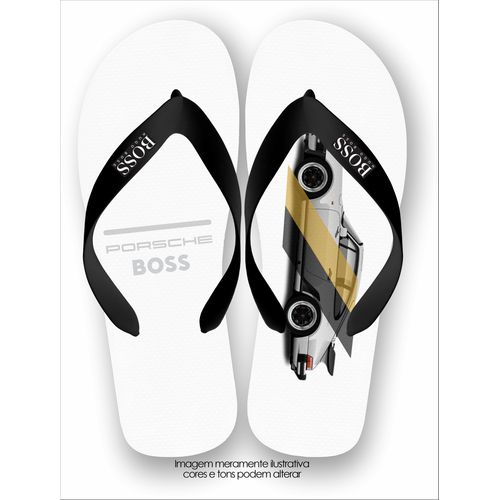 Chinela Boss Preta e Dourada Importada Modelo Pors... - ROTA SHOES