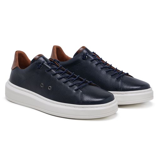 Sapatênis Masculino Couro Legítimo Genebra Azul - ... - ROTA SHOES