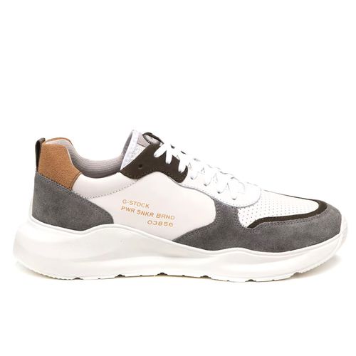 Tênis Casual Sneaker Masculino Couro Legítimo Branco c/cinza Camel 