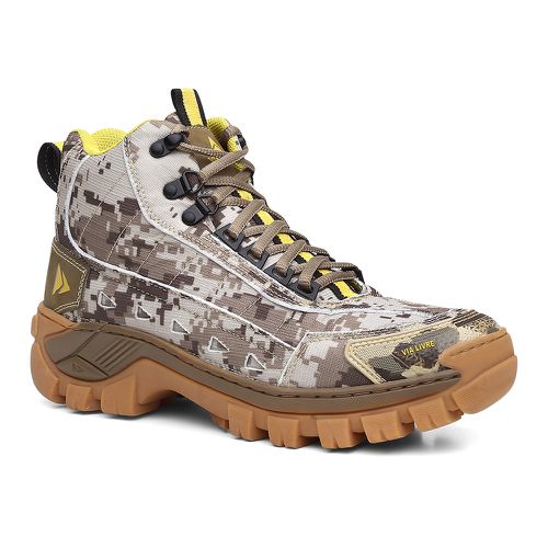 Bota Coturno Couro Legítimo Camuflada Cinza Mascul... - ROTA SHOES
