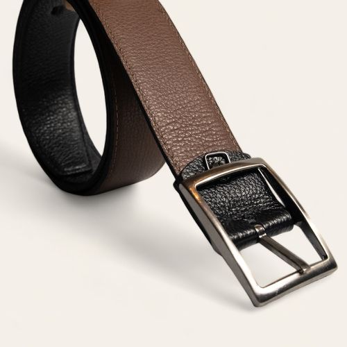 Cinto Casual Dupla Face Com Costura Lateral Preto Com Café 