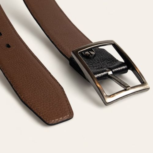 Cinto Casual Dupla Face Com Costura Lateral Preto Com Café 