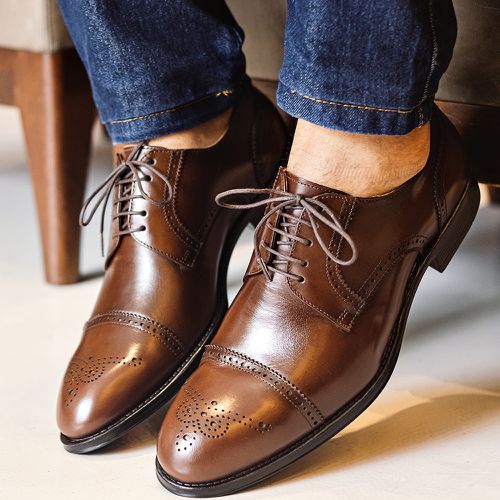 Sapato Social Derby Full Brogue Tostado