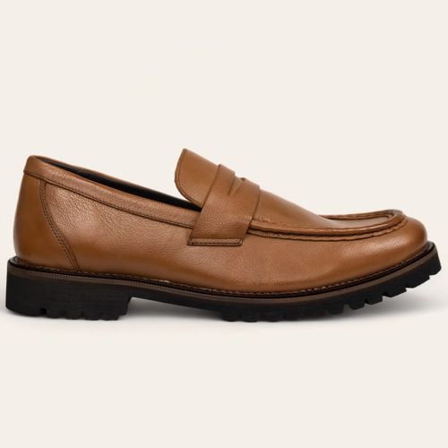 Sapato Casual Penny Loafer Tratorado Tan