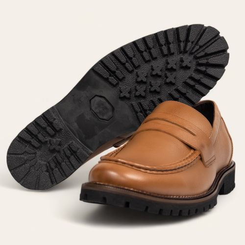 Sapato Casual Penny Loafer Tratorado Tan