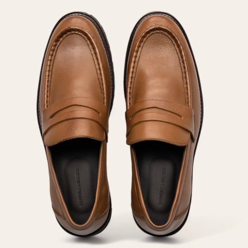 Sapato Casual Penny Loafer Tratorado Tan