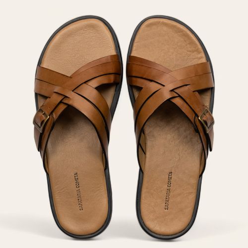 Sandália Casual Com Tiras e Fivela Lateral Tan