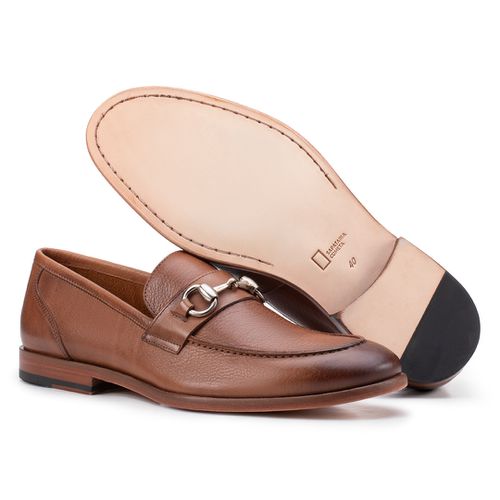 Sapato Casual Loafer Com Bridão Na Gravata Whisky 