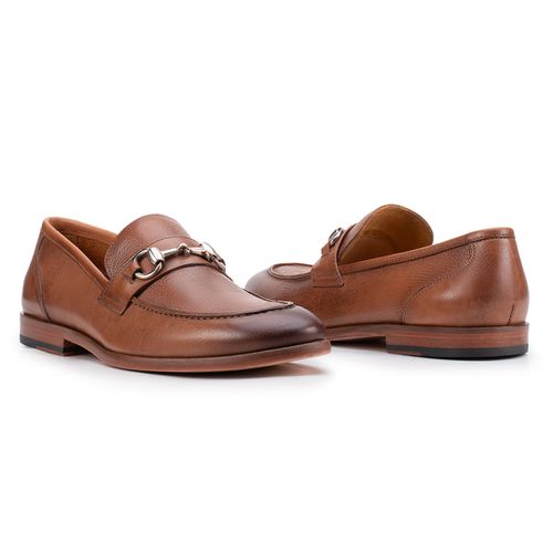 Sapato Casual Loafer Com Bridão Na Gravata Whisky 