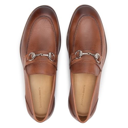 Sapato Casual Loafer Com Bridão Na Gravata Whisky 