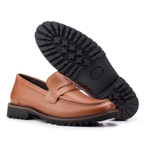 Sapato Casual Penny Loafer Tratorado Tan