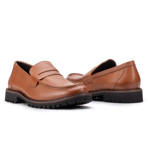 Sapato Casual Penny Loafer Tratorado Tan