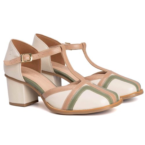Sapato Boneca - BOSSA - Off White, Sálvia E Bali - 400.59