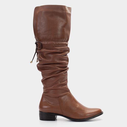 Bota Montaria Cano longo enrugada Leticia em Couro... - SBSHOES