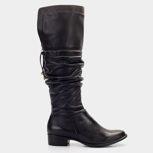 Bota Montaria Cano longo enrugada Leticia em Couro... - SBSHOES