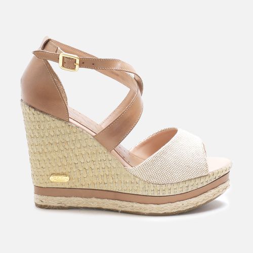 Sandália Anabela Sofia com Tiras de Couro Juta/Ocr... - SBSHOES