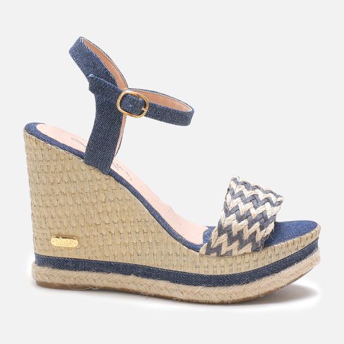 Sandália Anabela Aurora em Couro Marinho - 3227-m... - SBSHOES
