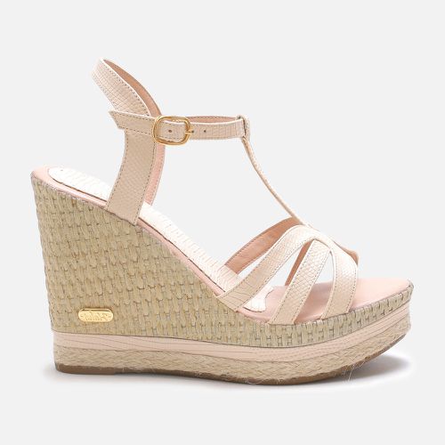 Sandália Anabela Eva em Couro Amêndoa - 3230-amd - SBSHOES