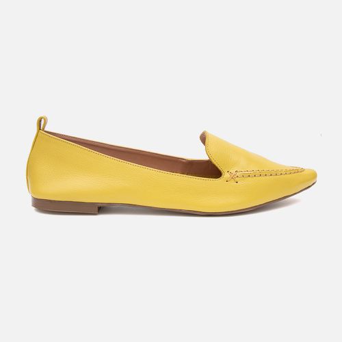 Mocassim Feminino Ana em Couro Amarelo - 40100-aro - SBSHOES