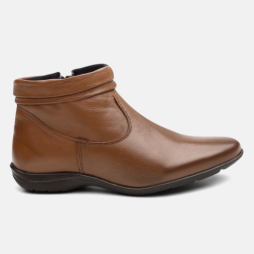 Bota Feminina Cano Curto Flat Cecília Em Couro Car... - SBSHOES
