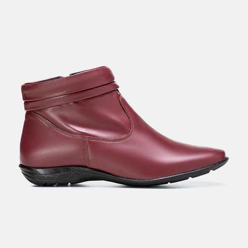 Bota Feminina Cano Curto Flat Cecília Em Couro Bor... - SBSHOES