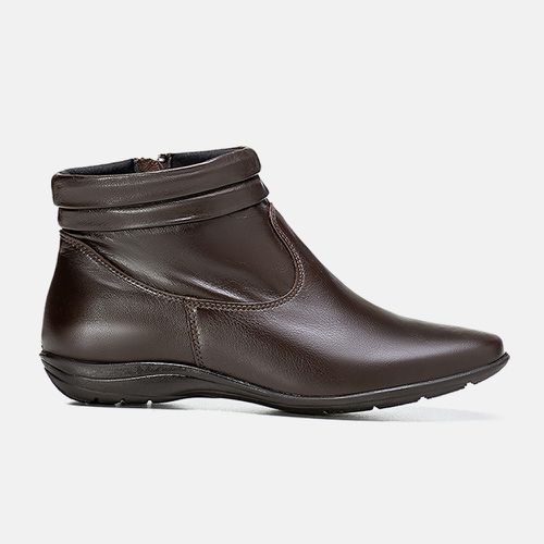 Bota Feminina Cano Curto Flat Cecília Em Couro Caf... - SBSHOES