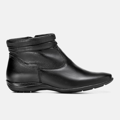 Bota Feminina Cano Curto Flat Cecília Em Couro Pre... - SBSHOES