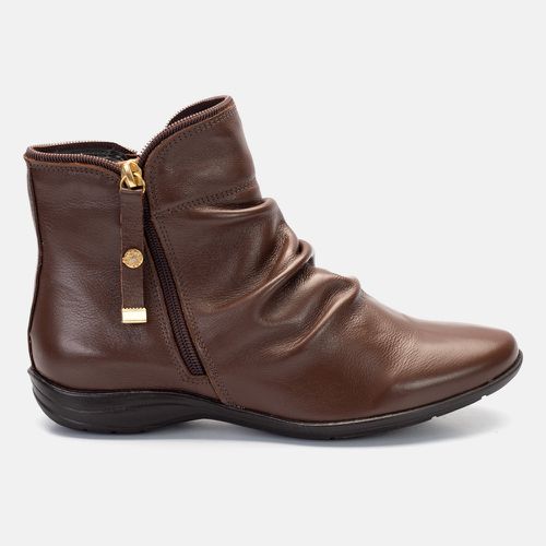Bota Feminina Flat Helena Em Couro Chocolate - 25... - SBSHOES