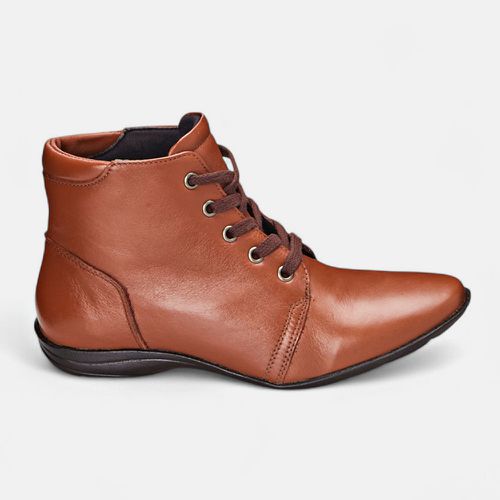 Bota Feminina Flat Martina Em Couro Caramelo - 22... - SBSHOES