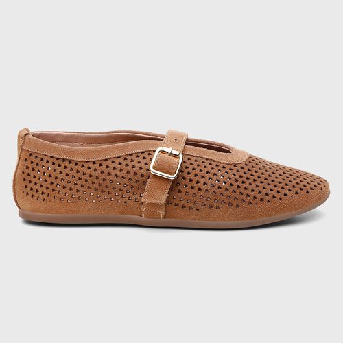 Sapatilha Feminina Eliza em Couro dobrável Caramel... - SBSHOES