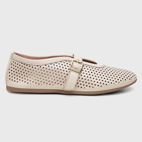 Sapatilha Feminina Eliza em Couro dobrável Off Whi... - SBSHOES