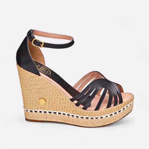 Sandália Anabela Beatriz em Couro Preto - 3275-pt... - SBSHOES