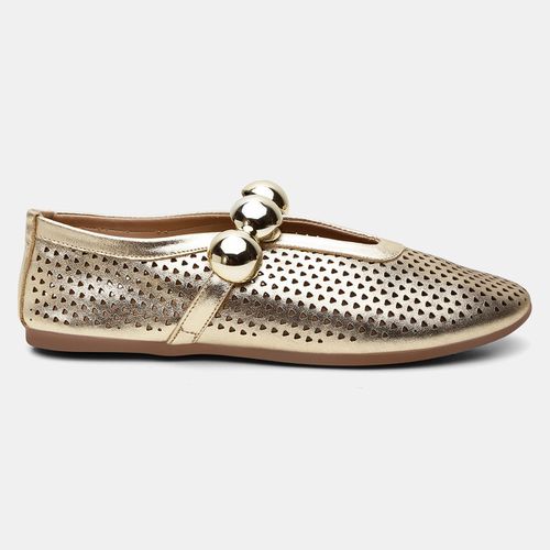 Sapatilha Feminina Selena em Couro dobrável Ouro L... - SBSHOES