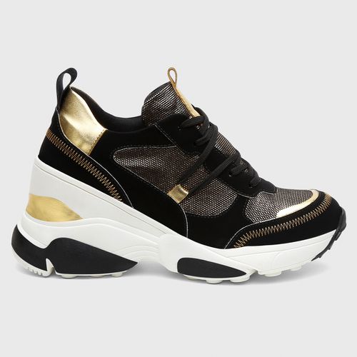 Tênis Feminino Plataforma Eloá Preto/Dourado - T9... - SBSHOES