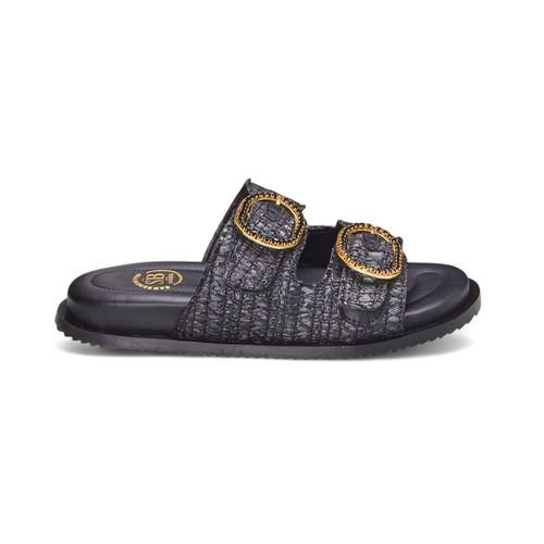 Sandália Papete Feminina Maia em Ráfia Preto - BK3... - SBSHOES