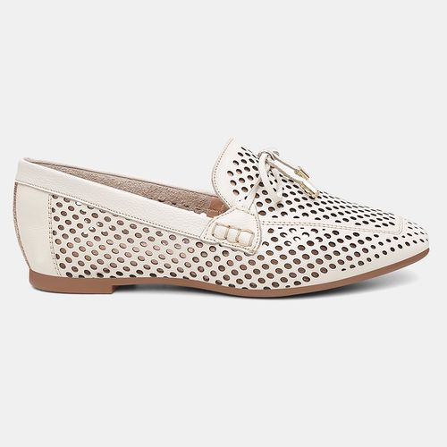 Mocassim Feminino Laura em Couro Off White - 72152... - SBSHOES