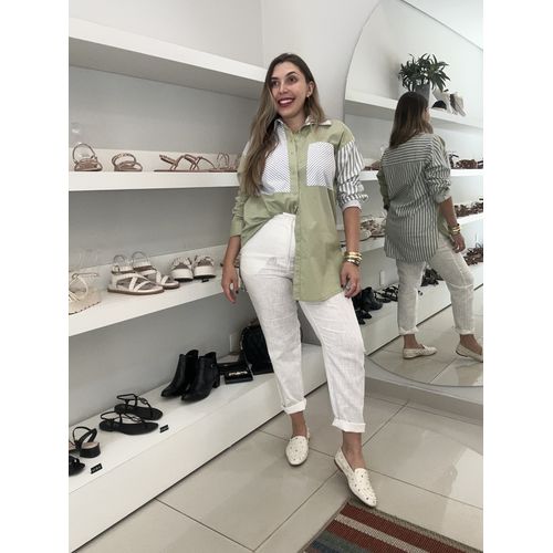 DULCE - MOCASSIM FEMININO COURO COM SPIKE OFF WHITE