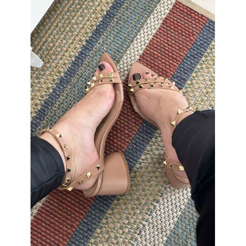 DEBORA - SANDALIA FEMININA SALTO BLOCO 6CM SPIKE NEW TAN