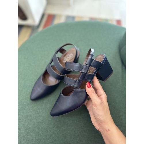 LUCIANA - SCARPIN SALTO BLOCO 6CM EM COURO MARINHO