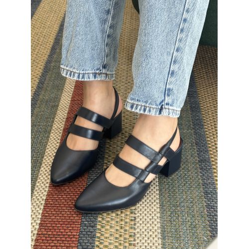 LUCIANA - SCARPIN SALTO BLOCO 6CM EM COURO MARINHO